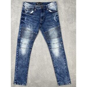 Southpole Mens Distressed Straight Flex Stretch Blue Jeans Stone Wash Size W 30